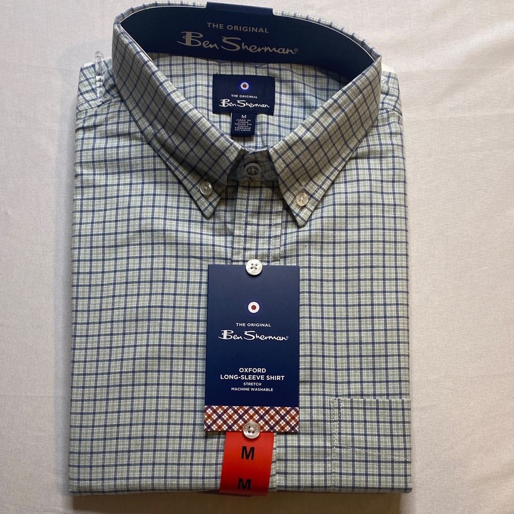 Ben‎ Sherman Green and Blue Plaid Men's Long-Sleeve Shirt